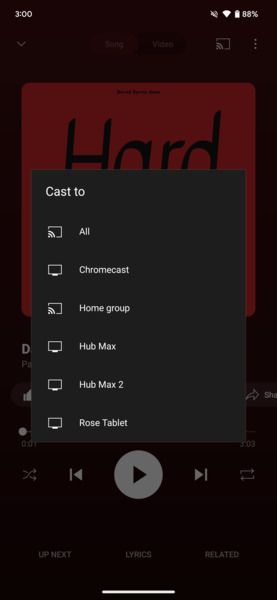 YouTube Music Cast menu (Old)