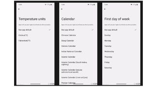Captures d'écran montrant la fonction de préférences régionales d'Android 14
