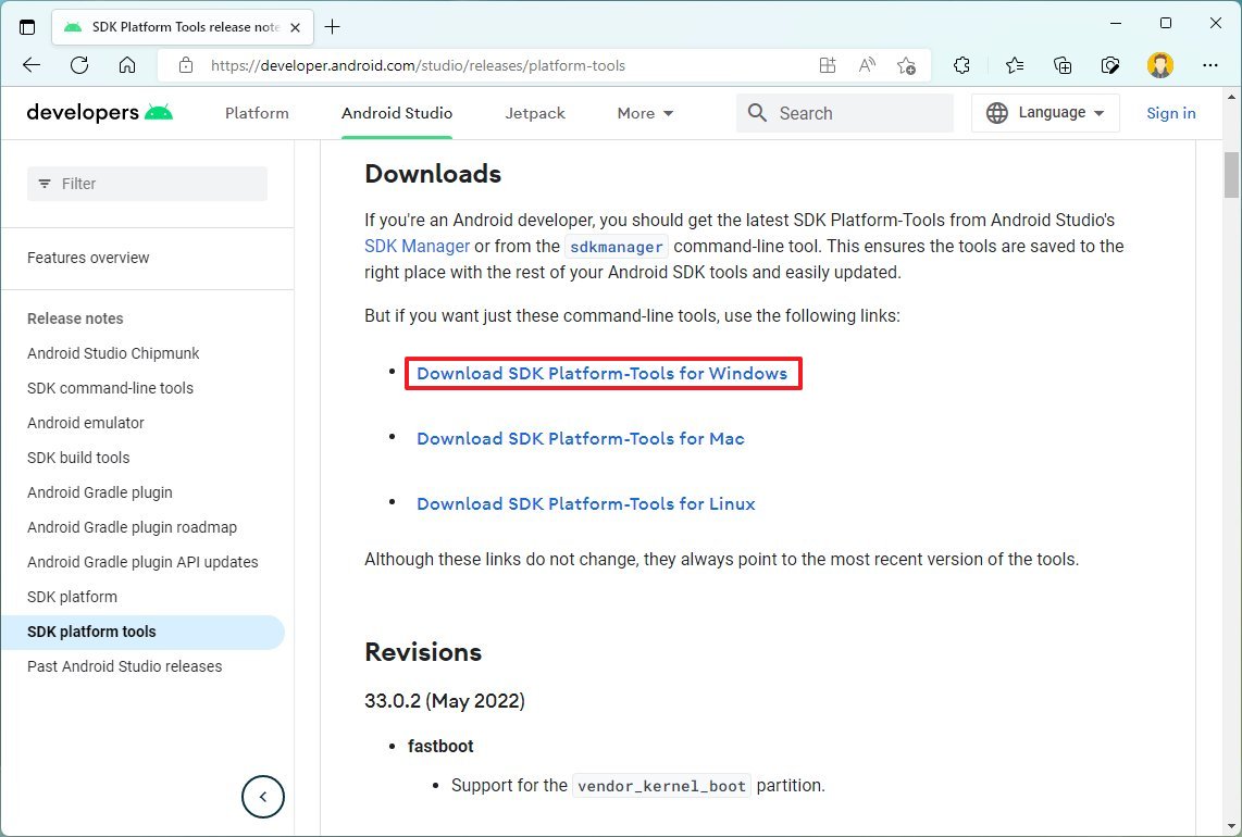 Download Sdk Platform Tools for Windows