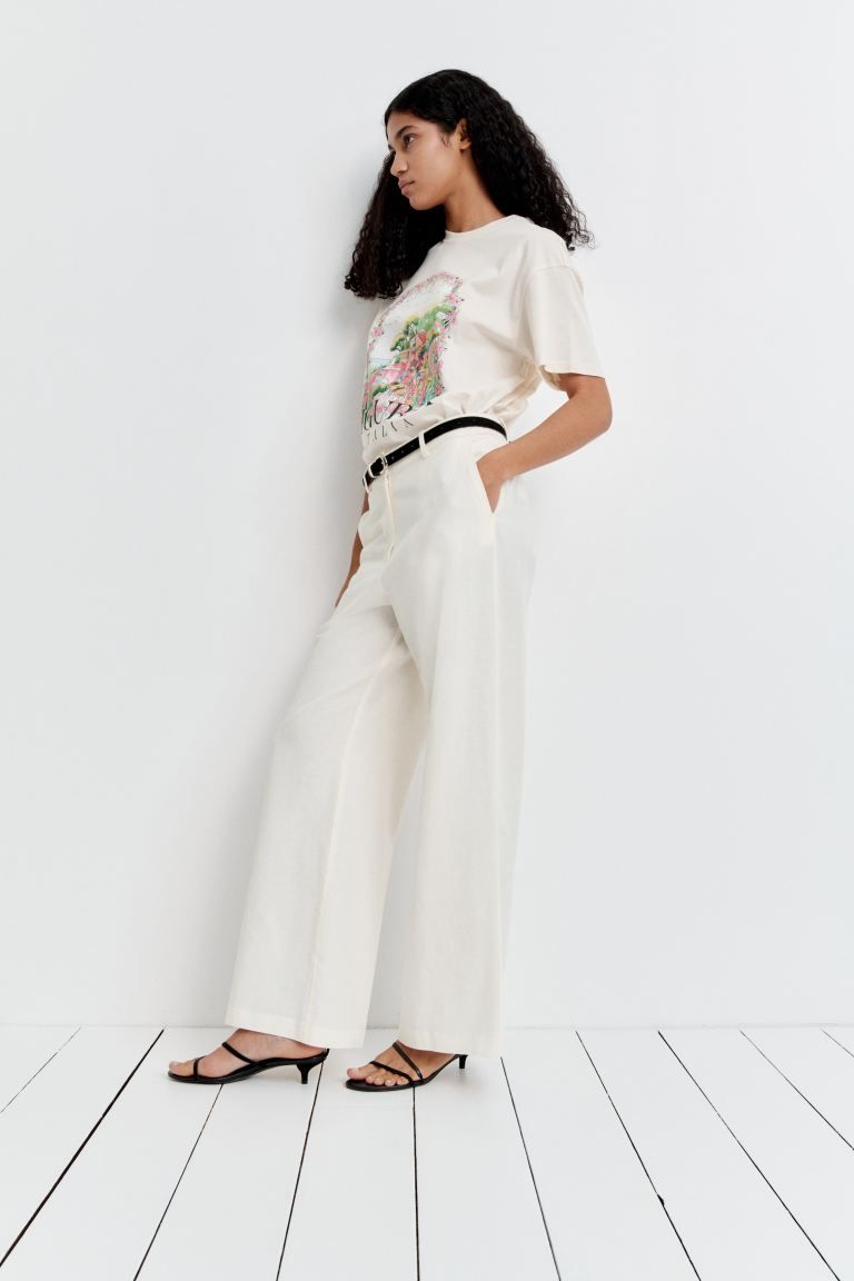 Wide-Leg Linen-Blend Pants
