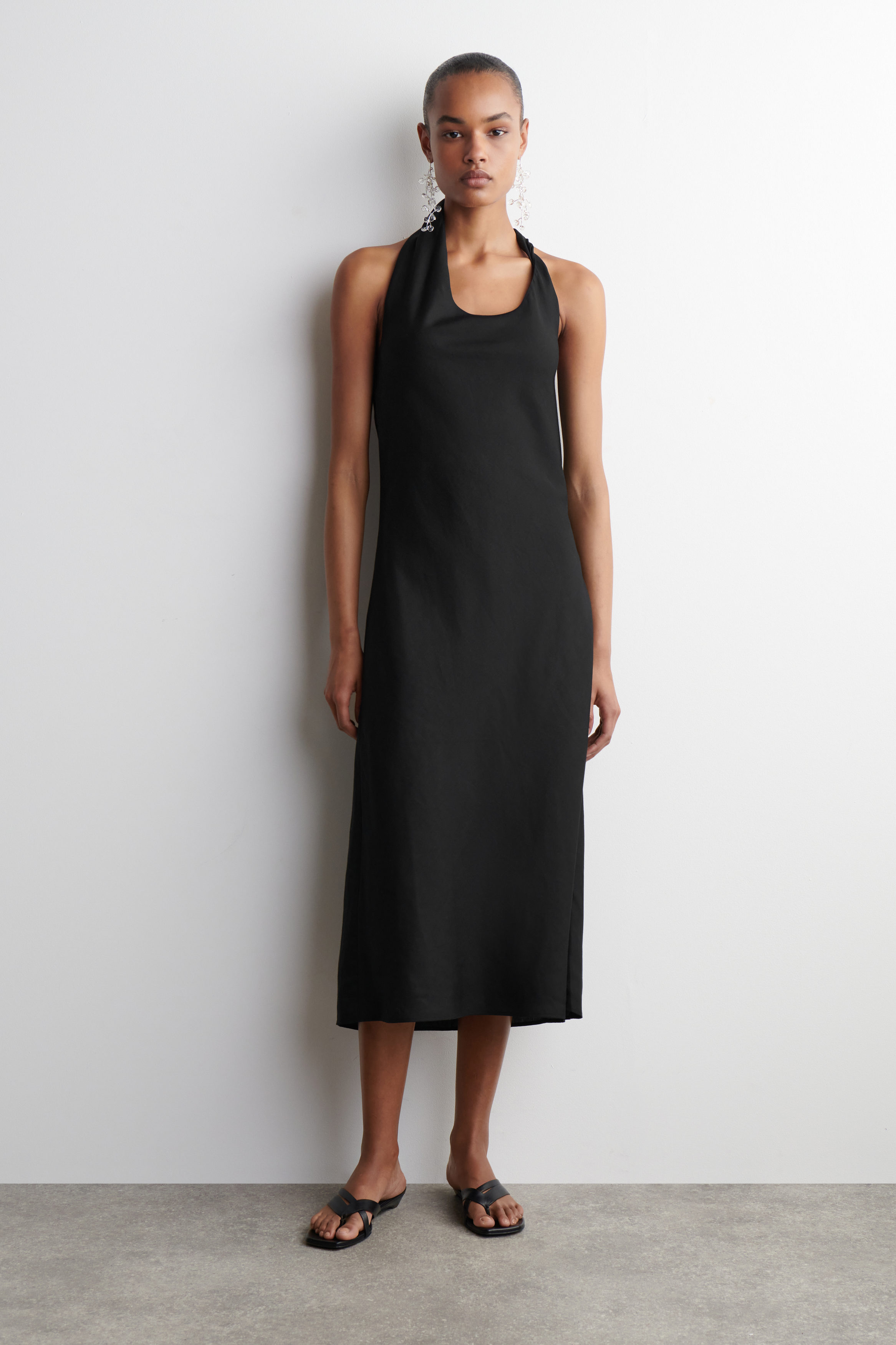 Twisted Linen-Blend Halterneck Dress