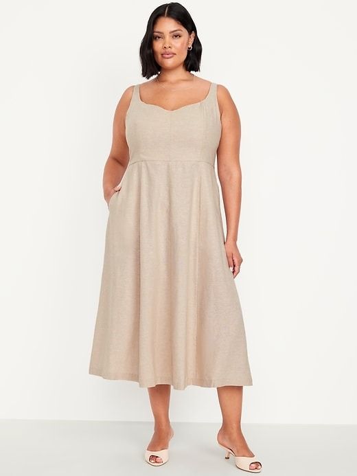 Old Navy, Fit & Flare Linen-Blend Midi Dress
