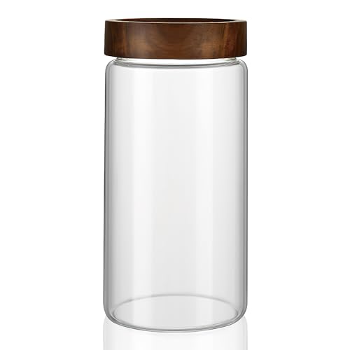 Incetue Glass Storage Jars With Wooden Lids, 1200ml Large Clear Airtight Storage Canisters With Screw Top, 1.2 Litre Kitchen Pantry Containers for Flour, Sugar, Cereal, Pasta, Pickling, Bulk Food