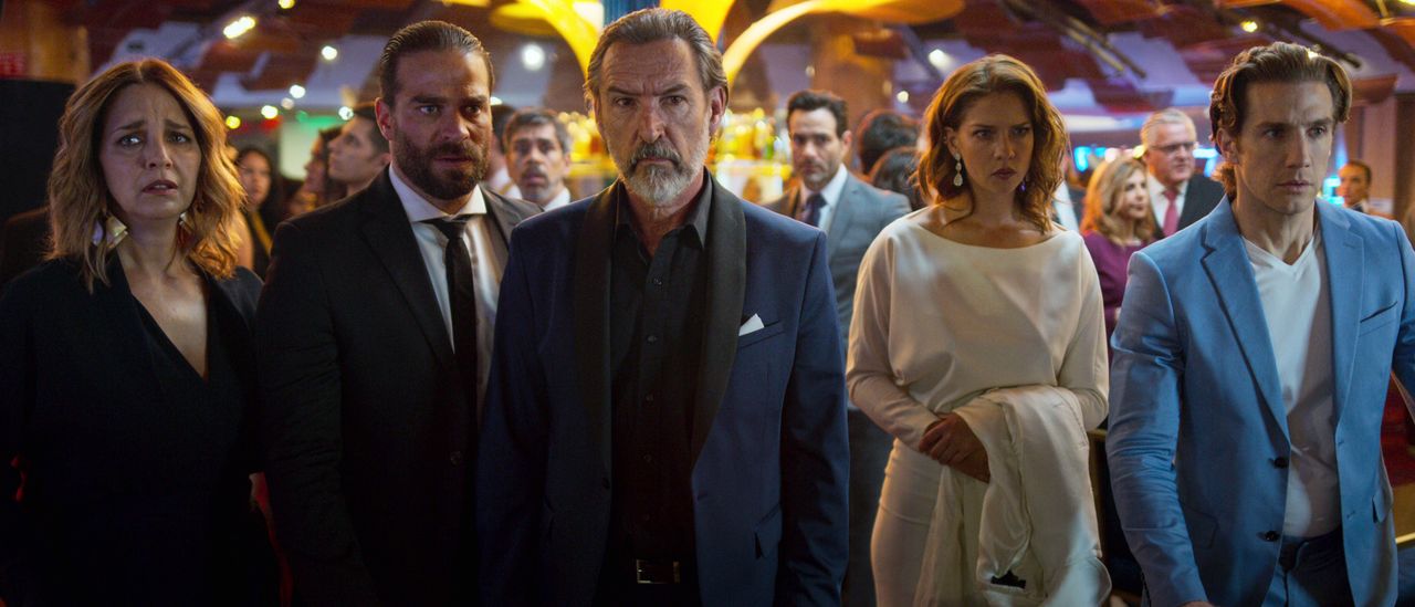 From left, Claudia Ramirez as Mariana, Alejandro Nones as Rodolfo, Gines Garcia Millan as Cesar, Carolina Miranda as Elisa, and Eugenio Siller as Jose Maria in "Who Killed Sara" on Netflix.