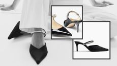 H&M lookalike for Jimmy Choo Bing 65 Black Patent Leather Mules with Crystal Strap