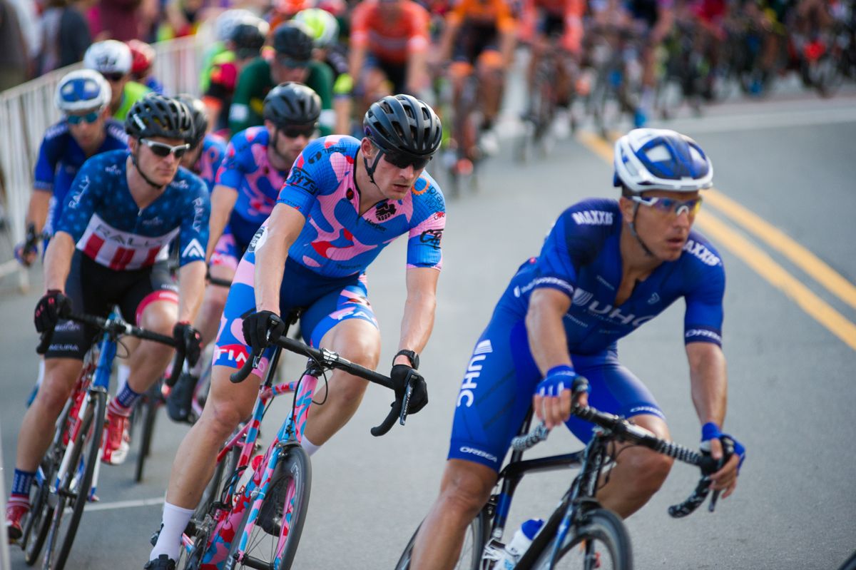 Aldo Ilesik (The Crit Life) riding near the front of the field.