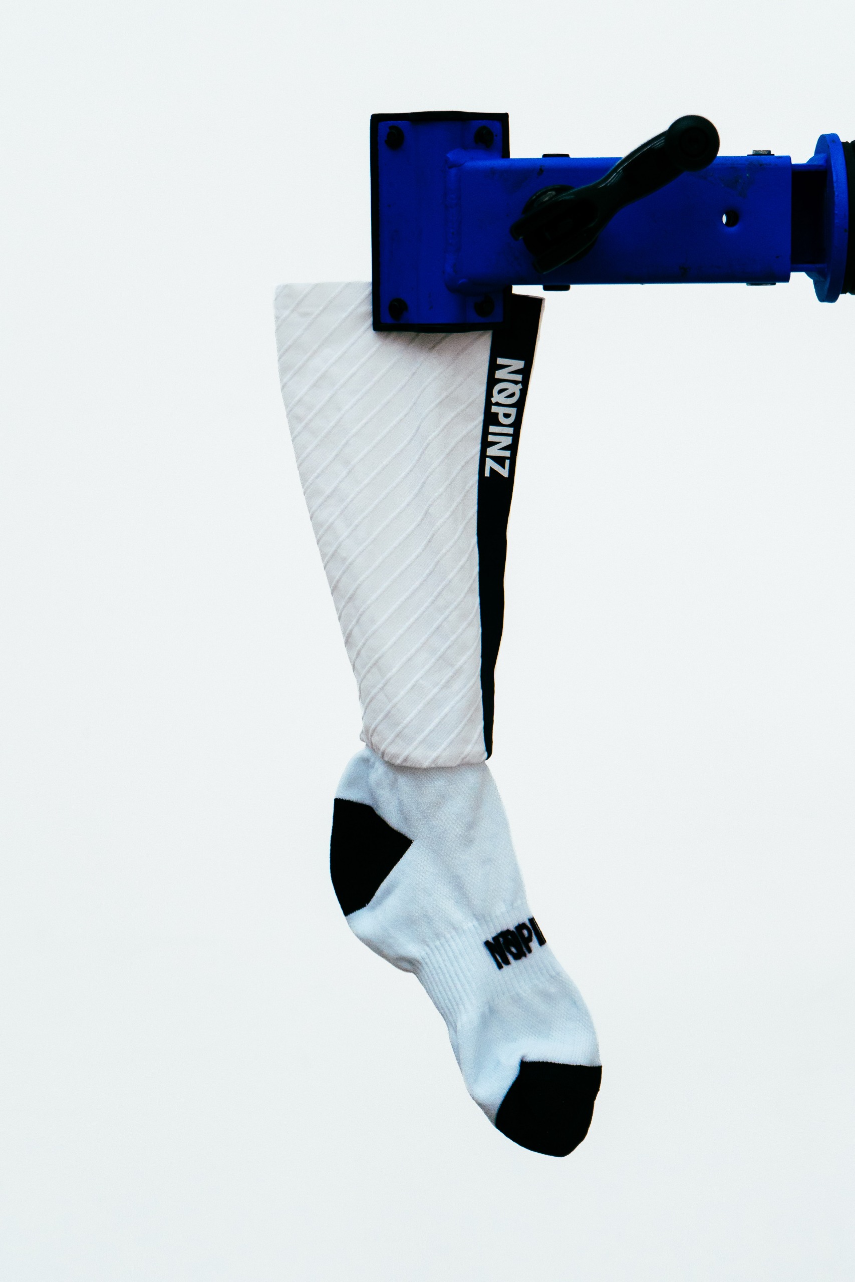 A close up shot of some socks being tested in the wind tunnel