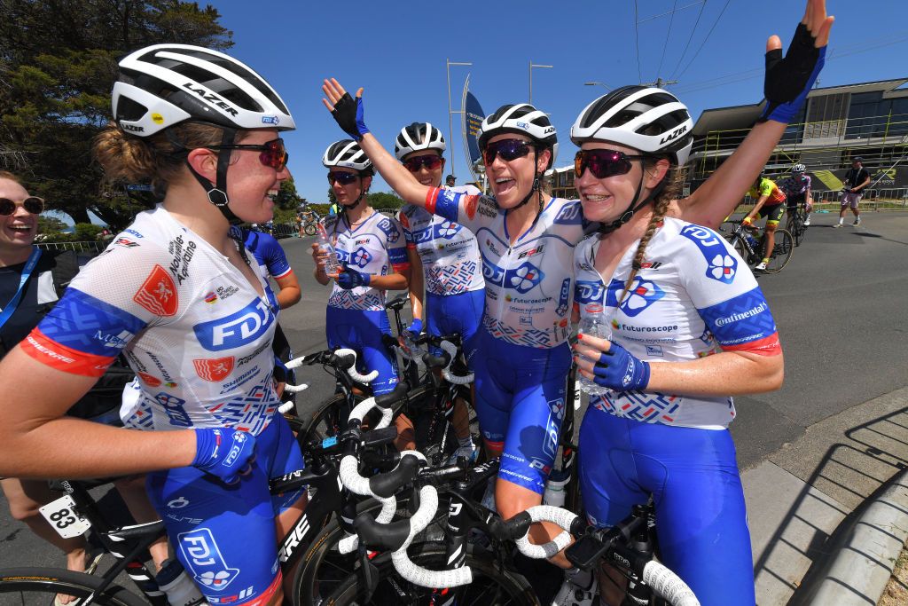 The FDJ Nouvelle-Aquitaine Futuroscope celebrate victory