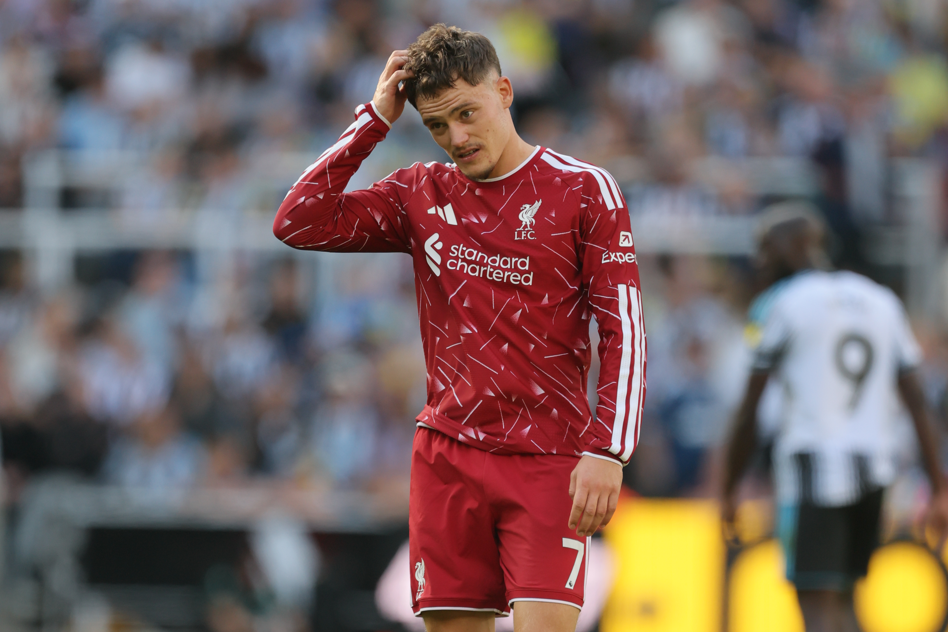NEWCASTLE UPON TYNE, ENGLAND - AUGUST 23: Florian Wirtz of Liverpool reacts during the Premier League 2026/27 match between Newcastle United and Liverpool FC at St James&amp;amp;apos; Park on August 23, 2026 in Newcastle upon Tyne, England. (Photo by Richard Sellers/Sportsphoto/Allstar via Getty Images)