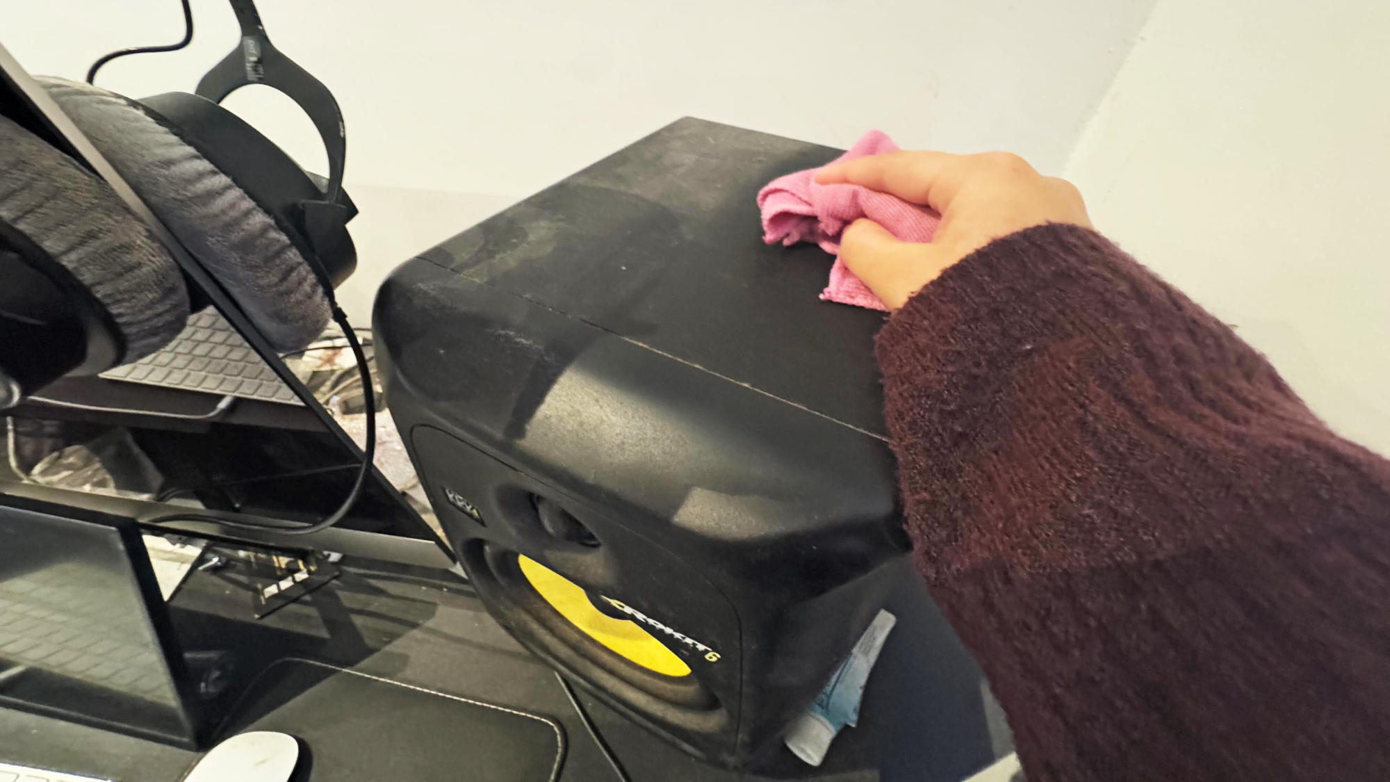 Wiping down speaker cabinet