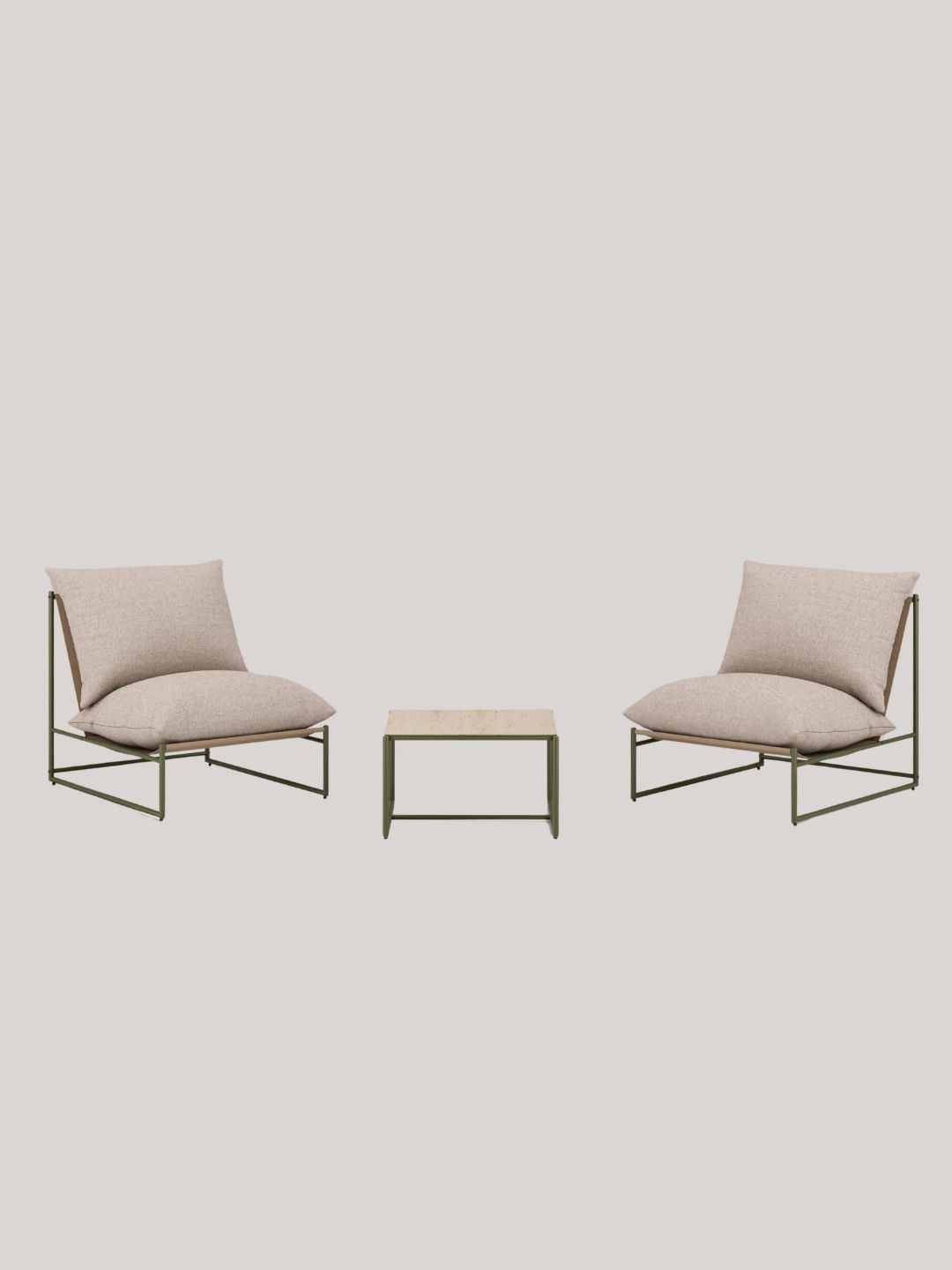 Cult Furniture, Enzo Garden Bistro Lounge Set - Natural &amp;amp; Moss Green