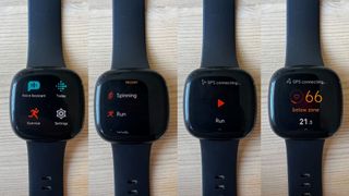 A step-by-step process of the workout mode being enabled on the Fitbit Versa 3