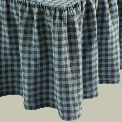 Piglet In Bed, Fern Green &amp;amp; Dusk Blue Colour Drenched Gingham Linen Blend Valance