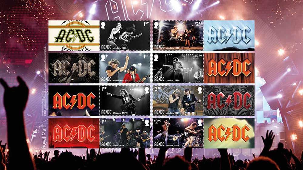 AC/DC collectors&#039; sheet of 16 stamps