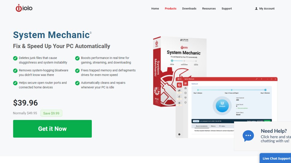 Website screenshot for Iolo System Mechanic