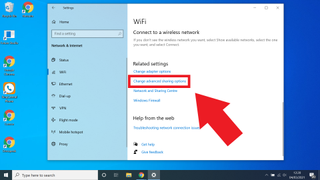 Mapping a network drive in Windows 10 - select change advanced sharing options