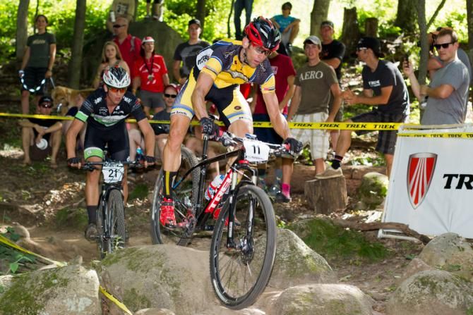 Brian Matter followed by Ben Forbes in the Fire Lane rock garden