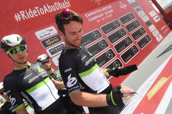 Mark Cavendish (Dimension Data) signs on with a smile