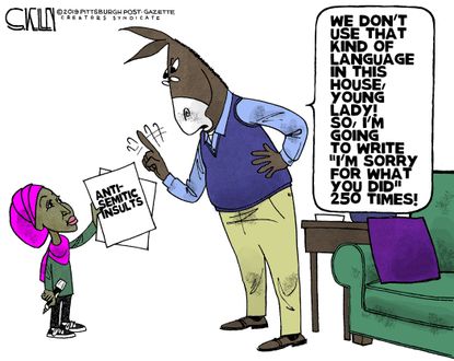Political Cartoon U.S. Ilhan Omar anti-semitic insults