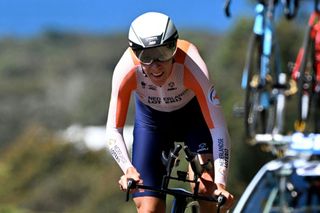 Ellen van Dijk of the Netherlands competes in the womens individual elite time trial cycling event at the UCI 2022 Road World Championship in Wollongong on September 18 2022 IMAGE RESTRICTED TO EDITORIAL USE STRICTLY NO COMMERCIAL USE Photo by WILLIAM WEST AFP IMAGE RESTRICTED TO EDITORIAL USE STRICTLY NO COMMERCIAL USE Photo by WILLIAM WESTAFP via Getty Images