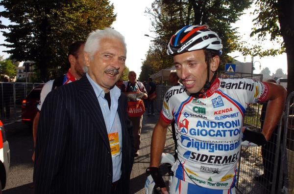 Androni team manager Gianni Savio, il principe of the Italian peloton, with Leonardo Bertagnolli