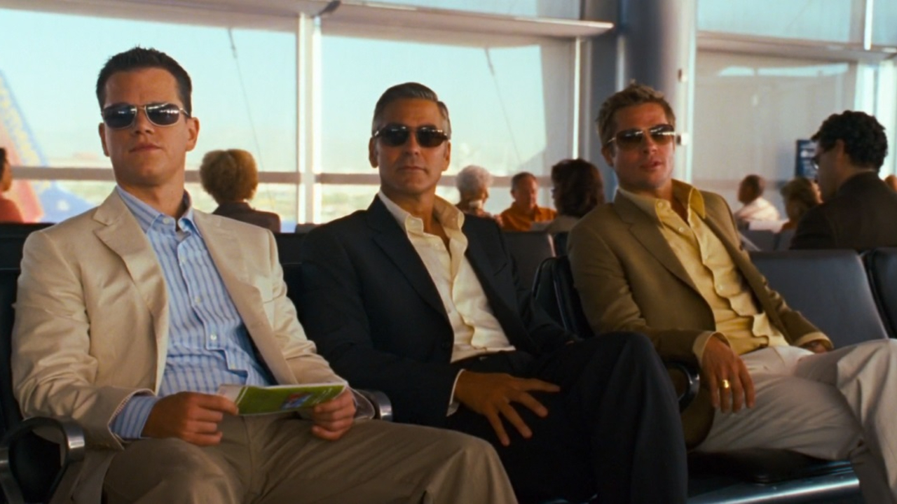 Matt Damon, George Clooney, and Brad Pitt in Ocean's Eleven