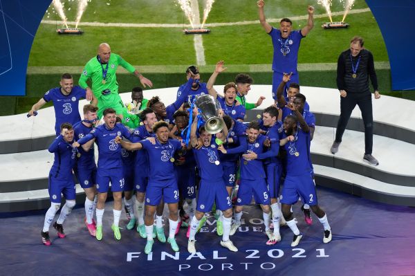 Chelsea lifting the Champions League trophy