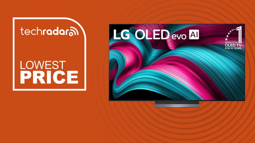 LG C5 lowest price deal image with orange background