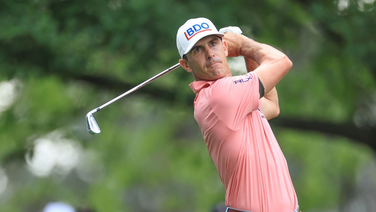 Billy Horschel plays his tee shot on the fourth hole during the Masters.