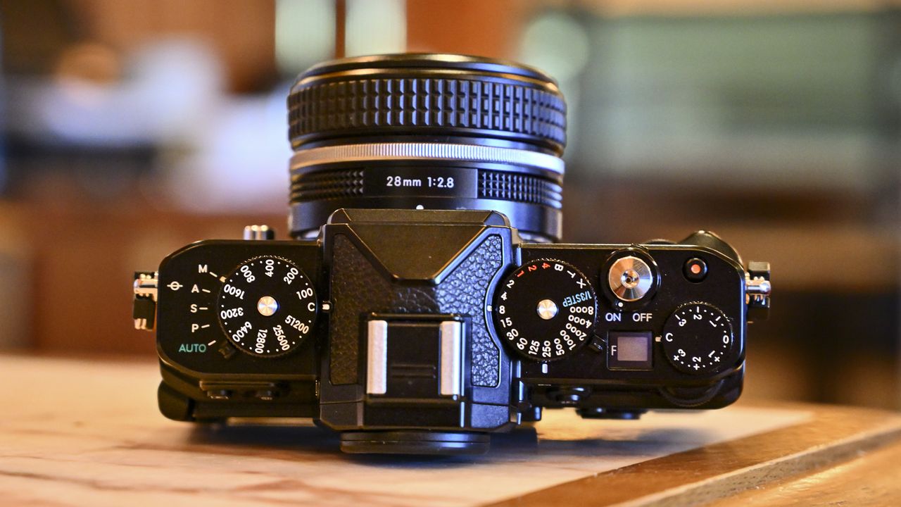 Top plate of the nIkon Zf with its brass exposure dials