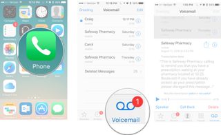 Selecting a voicemail transcript on iPhone