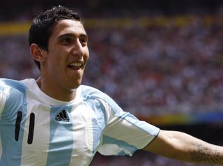 Angel Di Maria celebrates his goal for Argentina against Nigeria in the final of the men's football tournament at the 2008 Olympics in Beijing.