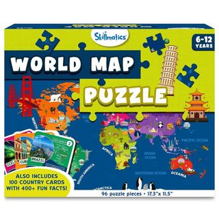 Skillmatics World Map Puzzle - 96 Piece Jigsaw Puzzle, Educational Toy, Geography for Kids, 400+ Facts, Gifts for Boys & Girls Ages 6 to 12