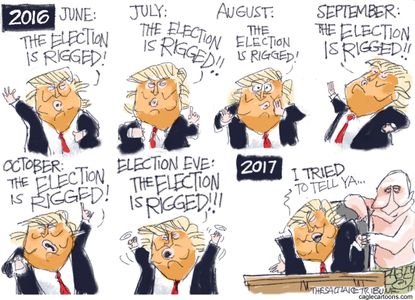 Political cartoon U.S. Trump Russian hacks election