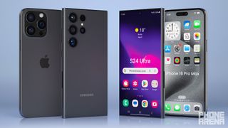 A comparison of renders, with the iPhone 16 Pro Max compared to the Samsung Galaxy S24 Ultra