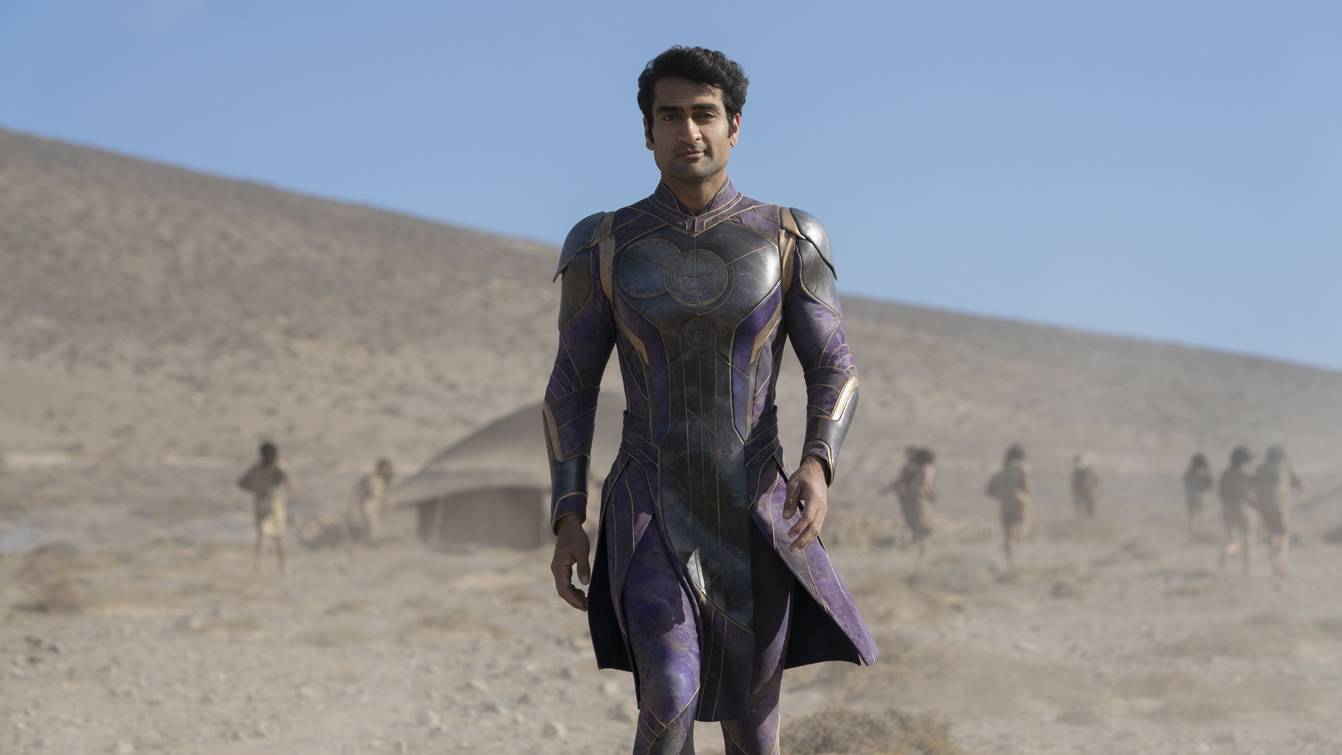 Kumail Nanjiani confidently walks towards camera as Kingo in Marvel Studios' Eternals movie