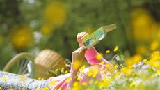 Someone reading a book in a spring field