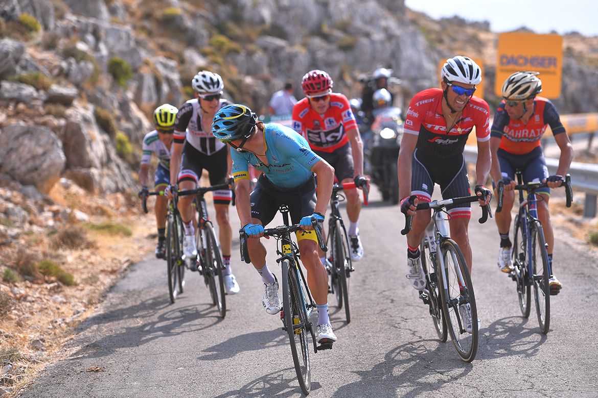 Miguel Angel Lopez checks around on stage 14 of the Vuelta a Espa&ntilde;a