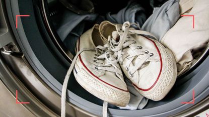 Converse trainers in the washing machine to show things you should never put in a washing machine