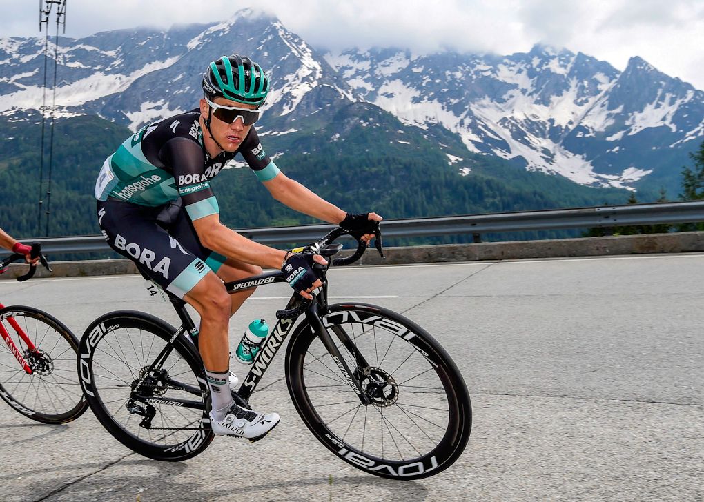 Patrick Konrad (Bora-Hansgrohe) climbs during stage 7 at Tour de Suisse