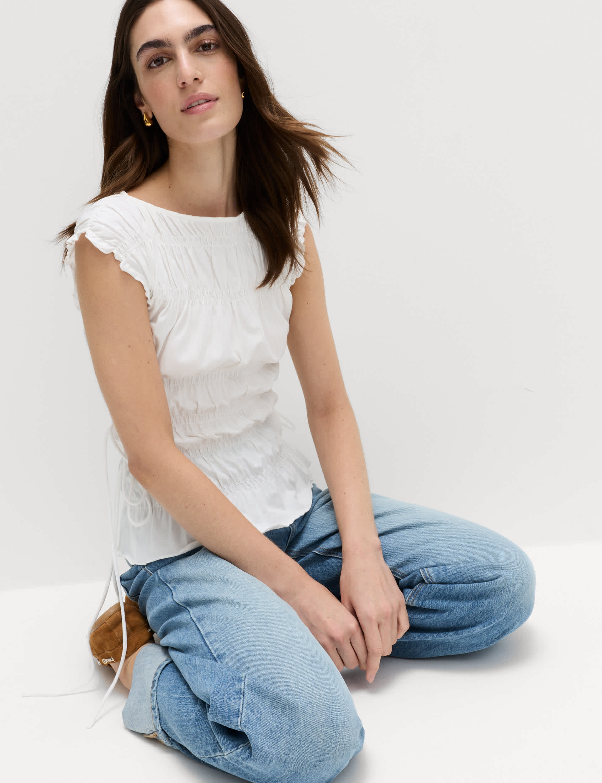 Pure Cotton Smocked Detail Top