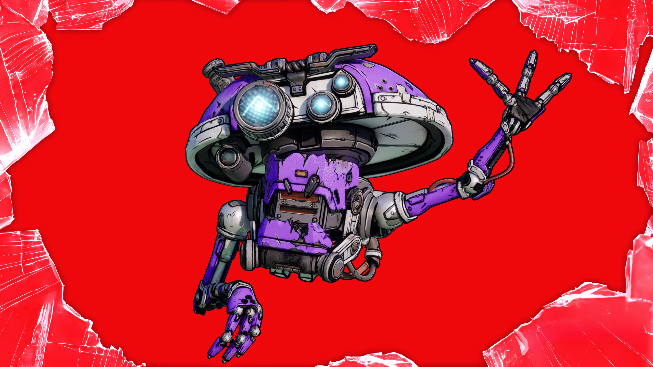 Borderlands 4 Twitch Drops: The Watch, Drop, and Roll Echo-4 drone skin waving, surrounded by shattered glass that forms a frame around the image.