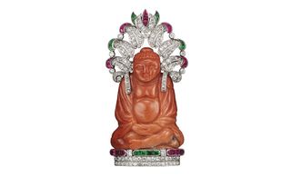 Meditating Buddha clip in coral