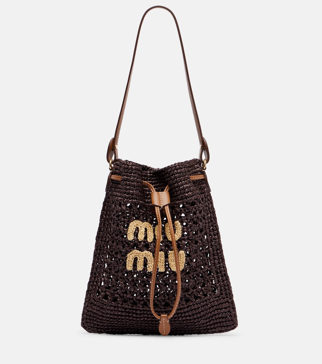 Mini Logo Raffia-Effect Bucket Bag