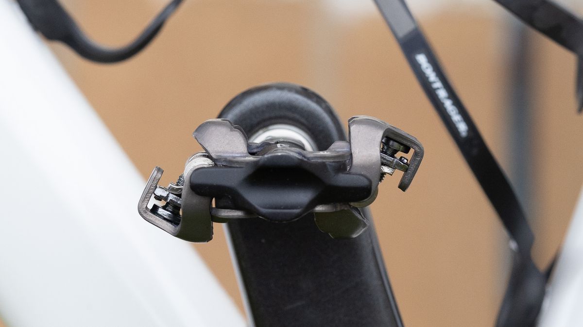 Shimano XTR pedal side on attached to bike crank
