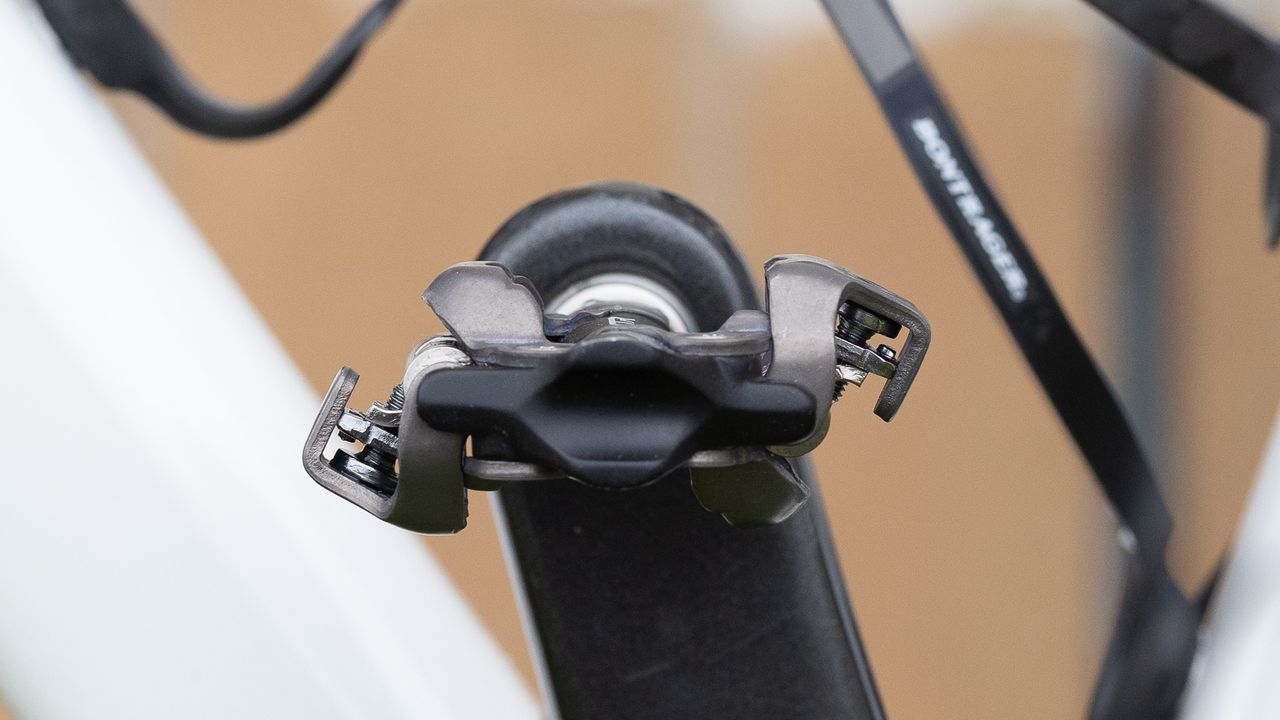 Shimano XTR pedal side on attached to bike crank