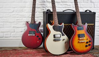 (left to right) Gordon Smith GS1 Heritage, Gordon Smith GS1000 Special Edition, and Gordon Smith GS2 Deluxe Heritage guitars