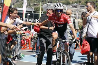 Alberto Conatdor greets fans at the Vuelta a Espana