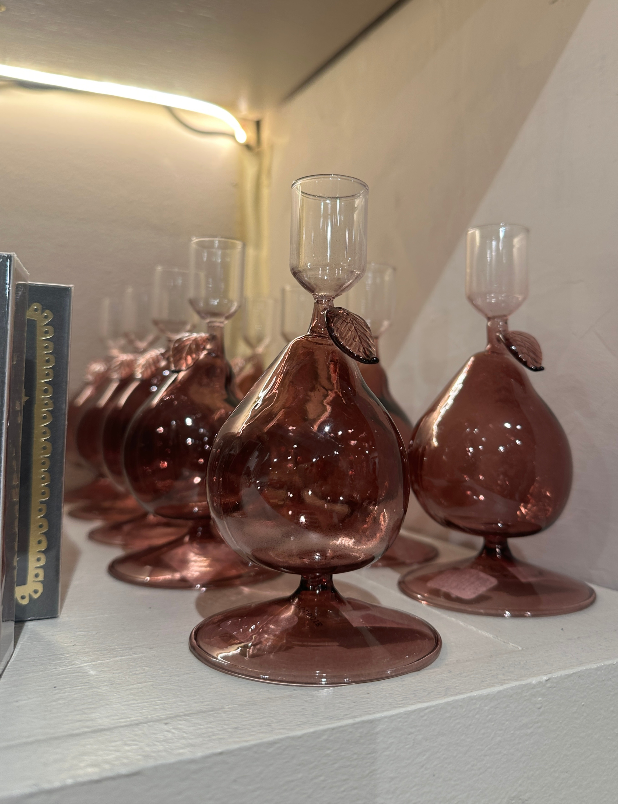 Anthropologie pear shaped blown glass candlestick holder