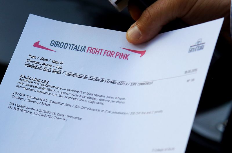 The official decision of the race jury regarding Richie Porte's time penalty